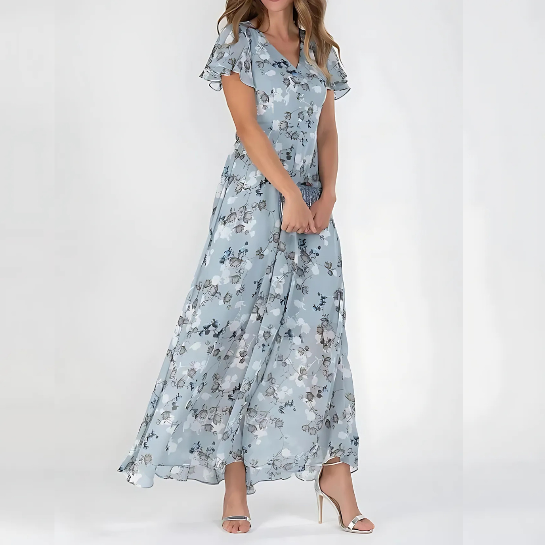 Vestido Midi Mujer Floral Gasa Mangas Cortas
