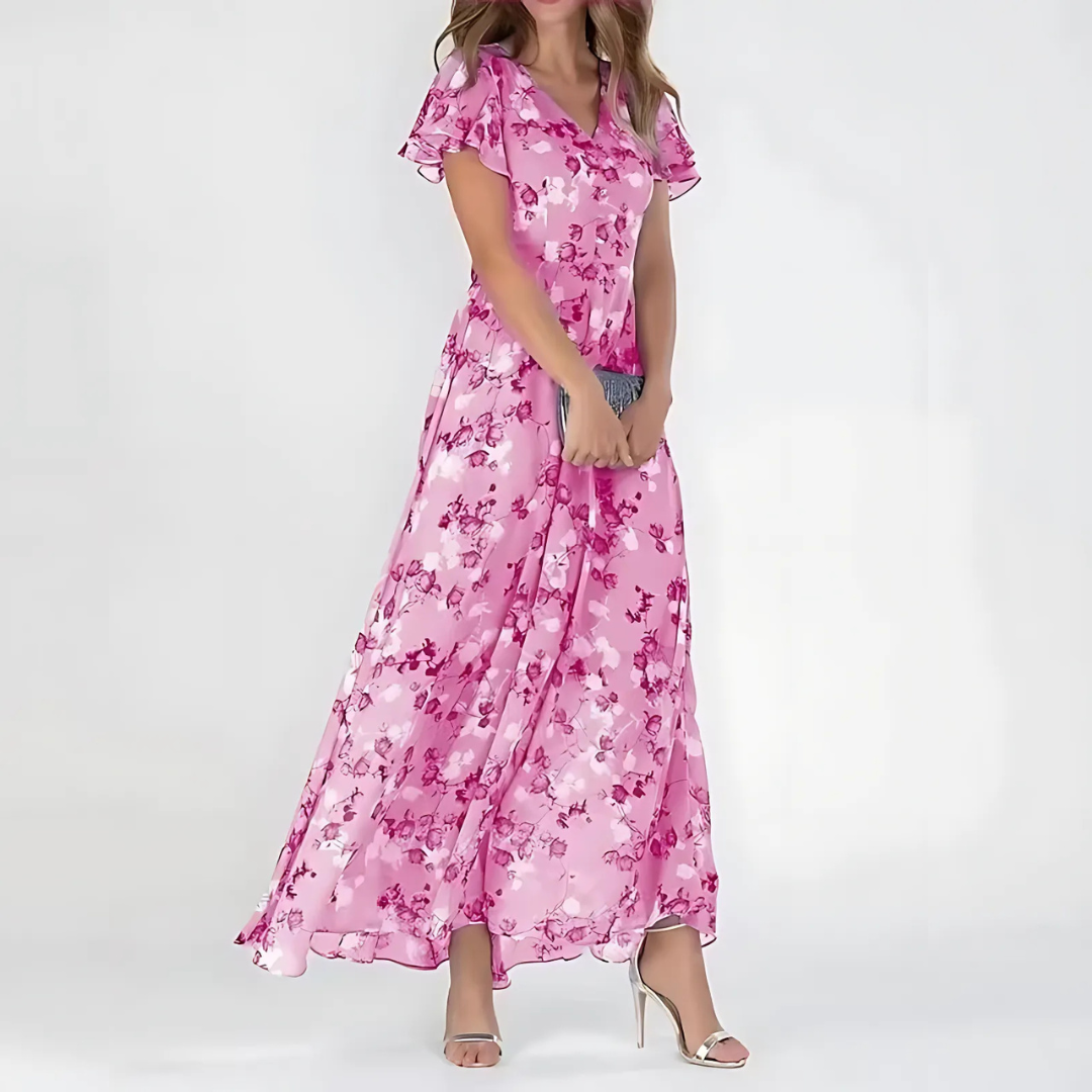 Vestido Midi Mujer Floral Gasa Mangas Cortas