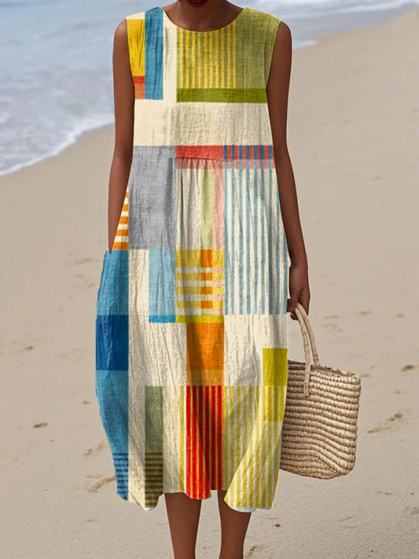Vestido midi mujer de tejido geométrico estilo patchwork - Mavetta