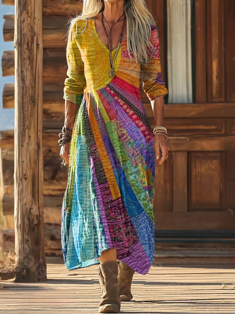Vestido midi mujer Estampado fluido Escote en V - Mavetta