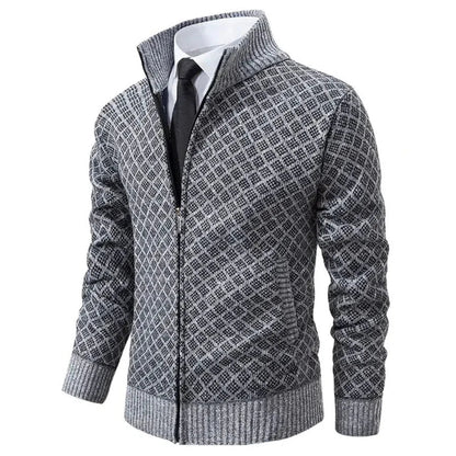 Cárdigan Hombre Jacquard Cuello Alto Cremallera Invierno