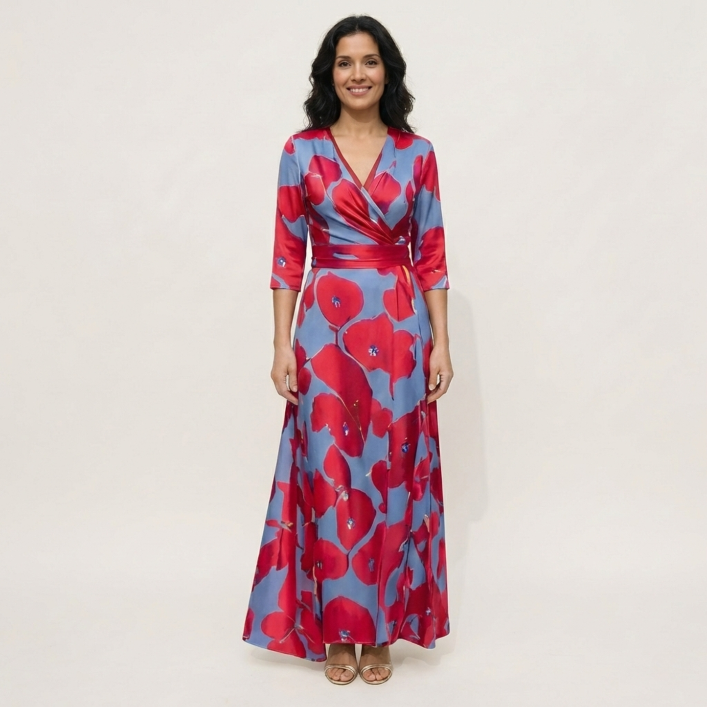 Vestido Largo Mujer Floral Gasa Escote en V Ajuste Envolvente - Mavetta