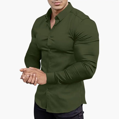 Camisa Hombre Slim Fit Algodón Manga Larga Botones