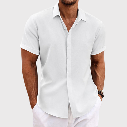 Camisa Hombre de Lino Manga Corta Cuello Solapa
