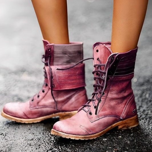 Botas Mujer de Cuero Retro con Cordones estilo Vintage - Mavetta