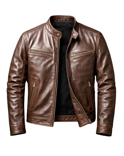 Chaqueta Hombre de Cuero Retro Ajuste Clasico