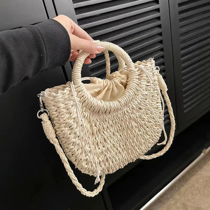 Bolso Mujer Tejido Asa Redonda Estilo Vintage Natural