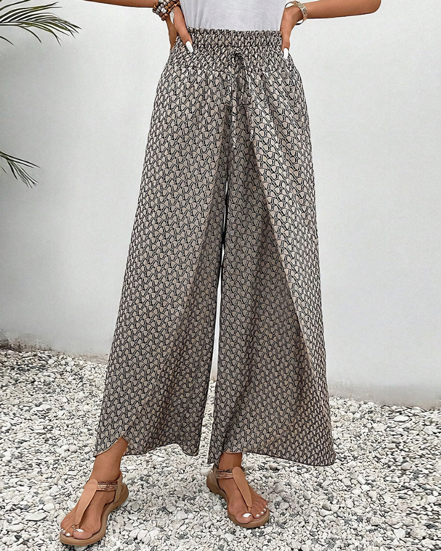 Pantalón Mujer Pierna Ancha Fluido Cintura Elástica