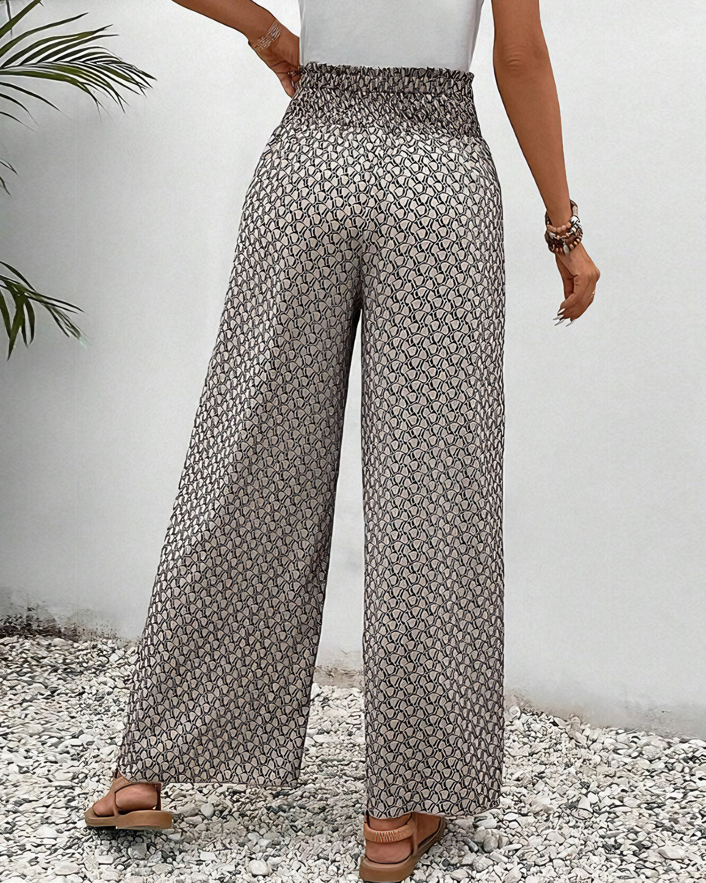 Pantalón Mujer Pierna Ancha Fluido Cintura Elástica