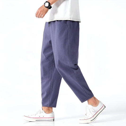Pantalones Capri Hombre Algodón Lino Cintura Ajustable Cordón - Mavetta