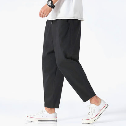 Pantalones Capri Hombre Algodón Lino Cintura Ajustable Cordón