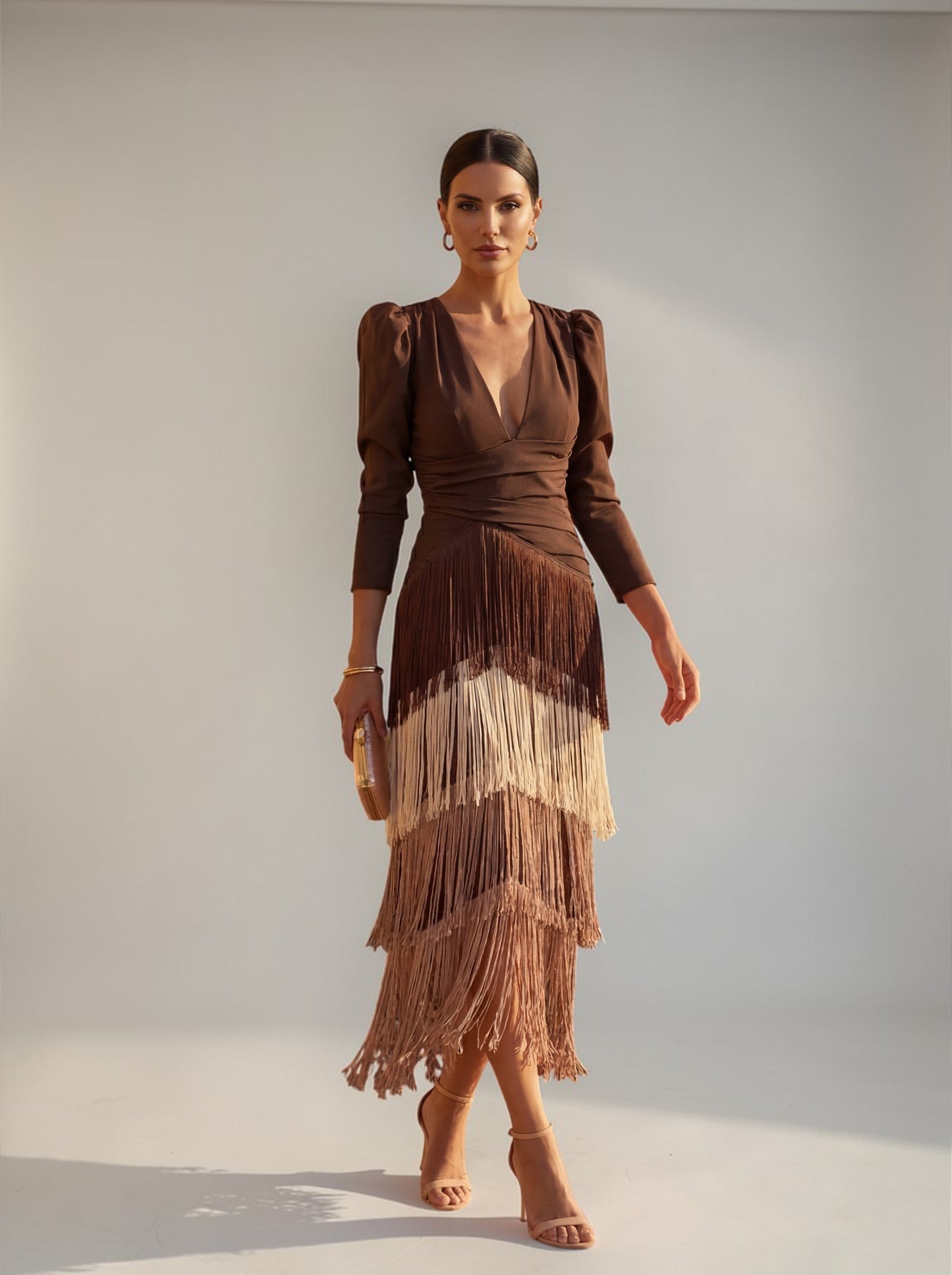 Vestido Mujer Elegante con Flecos Ajuste Clásico - Mavetta