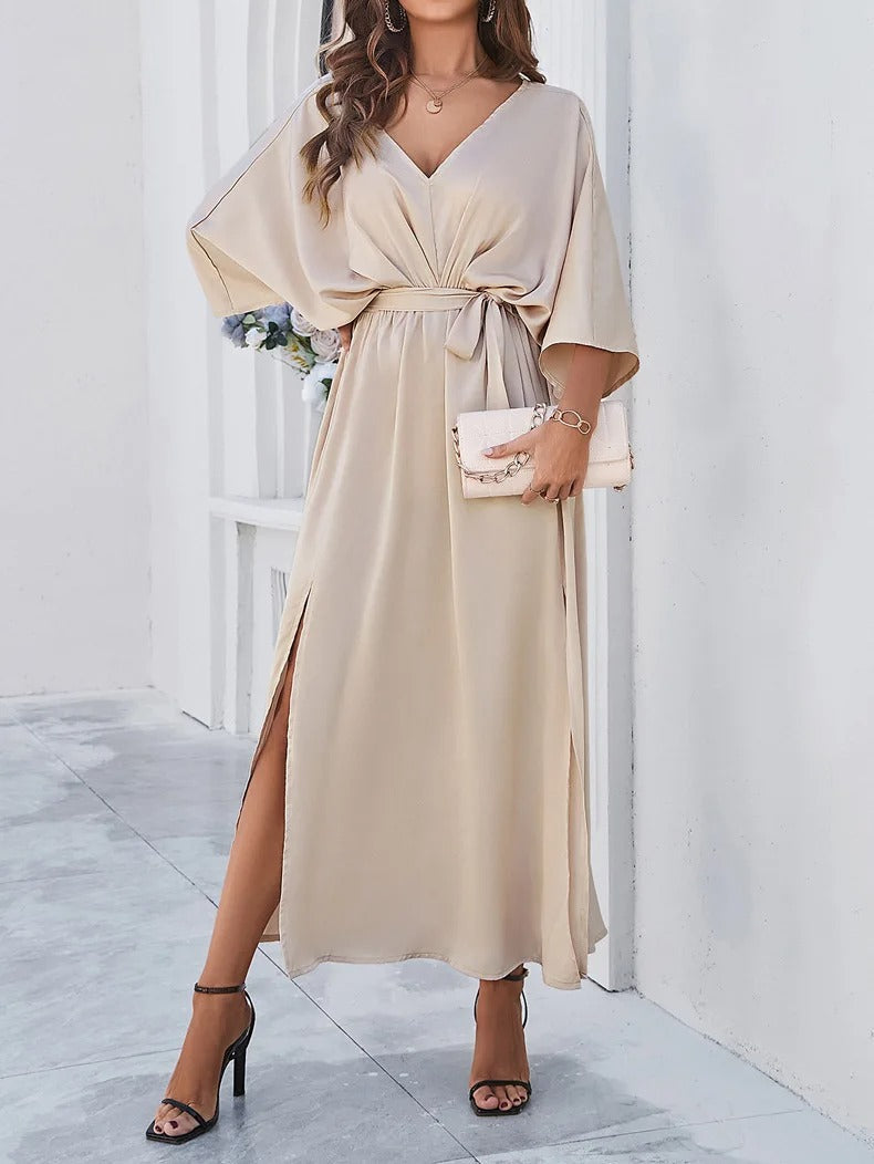 Vestido Maxi Mujer con Escote en V Abertura Lateral Suelto
