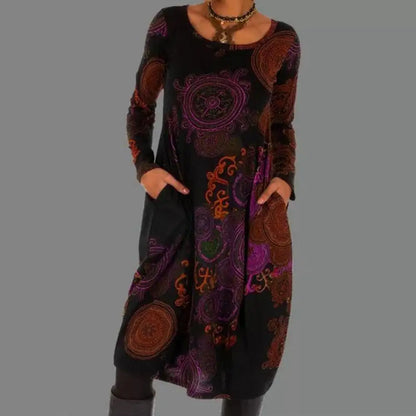Vestido midi mujer manga larga estilo bohemio estampado