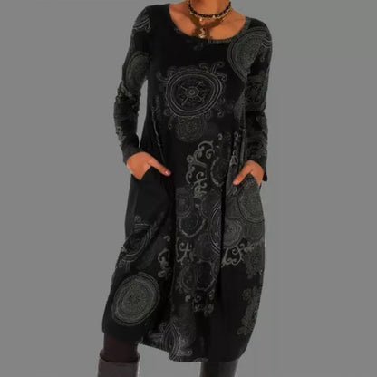 Vestido midi mujer manga larga estilo bohemio estampado