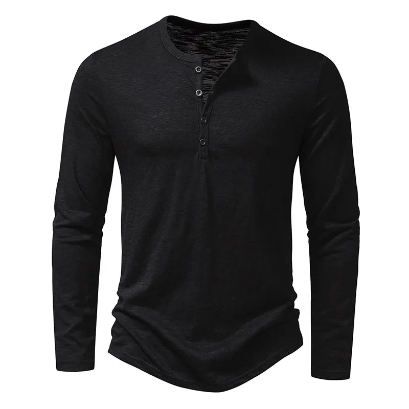 Camiseta Hombre Manga Larga Algodón Botones en Escote
