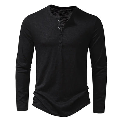 Camiseta Hombre Manga Larga Algodón Botones en Escote