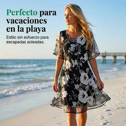 Vestido Mujer de Gasa Floral Ajuste Elegante