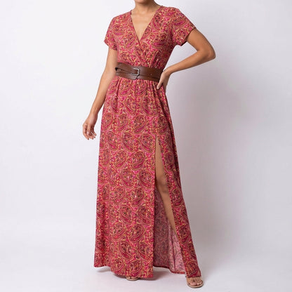 Vestido Largo Mujer Estampado Abertura