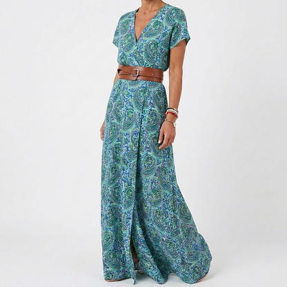 Vestido Largo Mujer Estampado Abertura