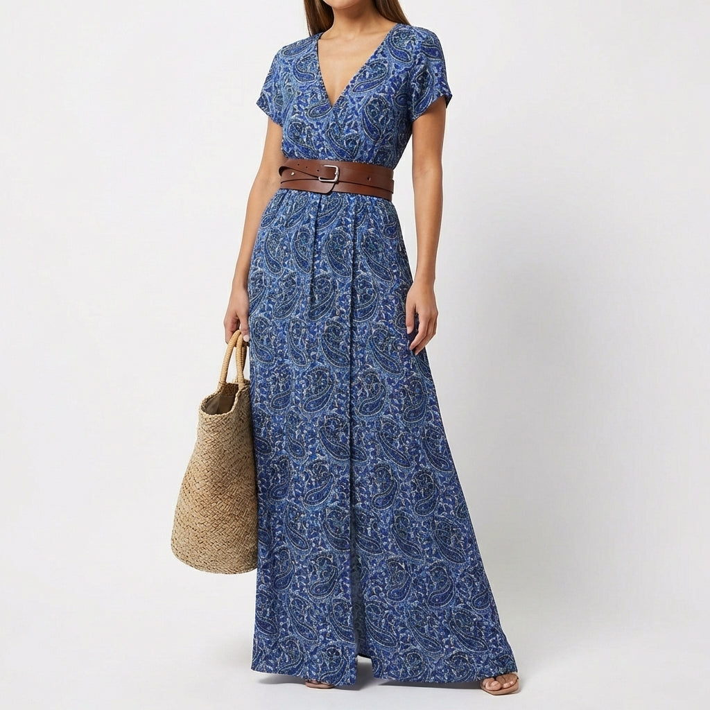 Vestido Largo Mujer Estampado Abertura