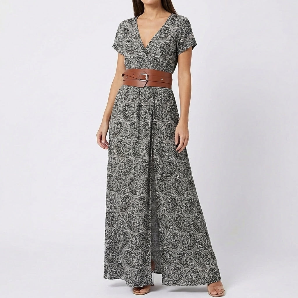 Vestido Largo Mujer Estampado Abertura