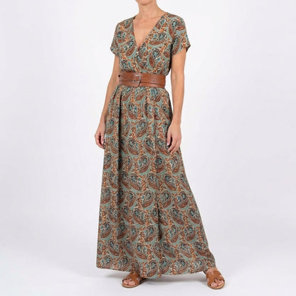 Vestido Largo Mujer Estampado Abertura
