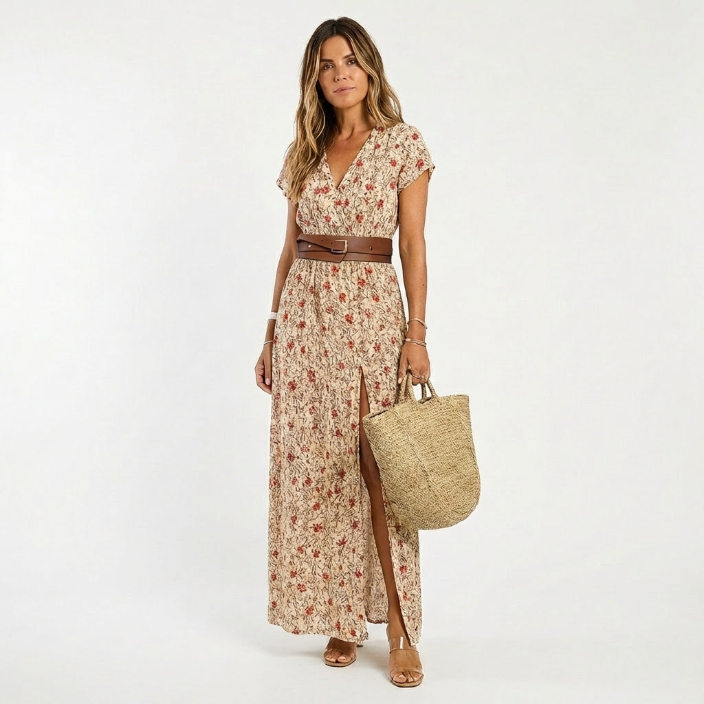 Vestido Largo Mujer Estampado Abertura - Mavetta