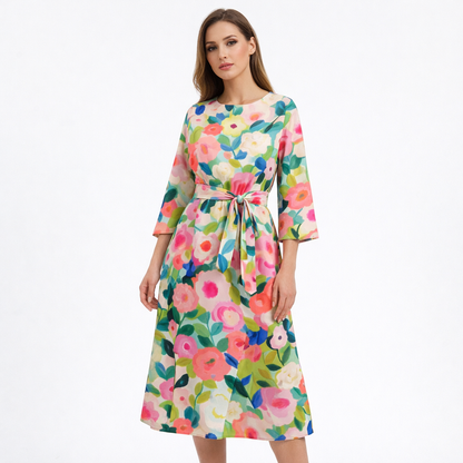Vestido Midi Mujer Poliéster Degradado con Lazo