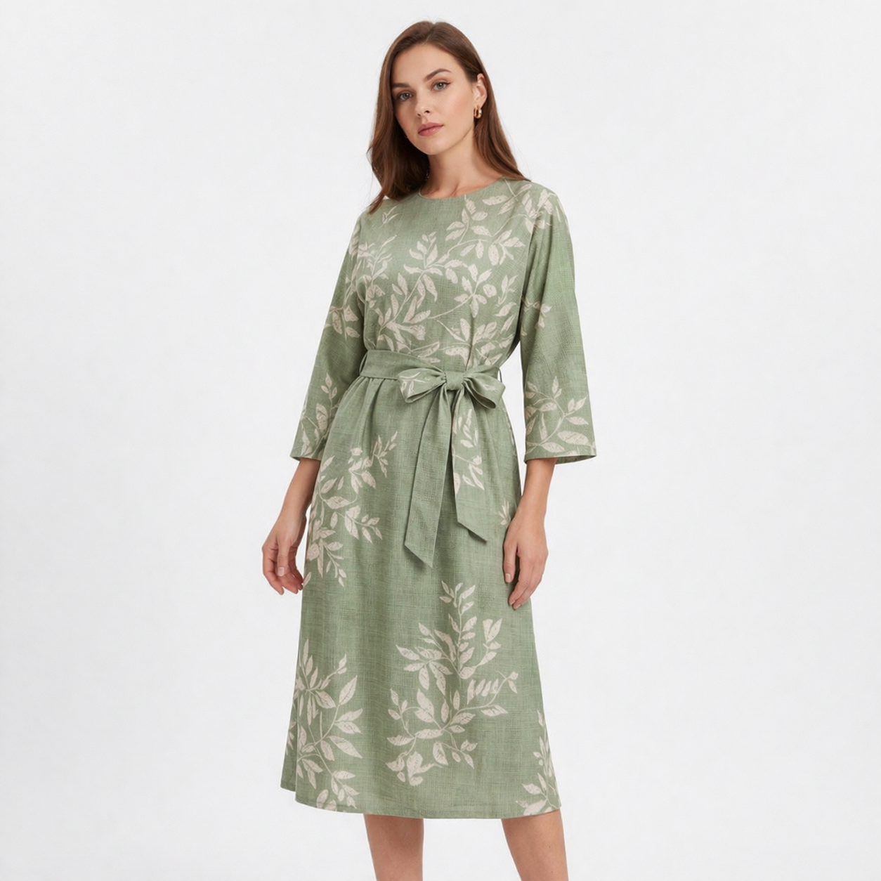 Vestido Midi Mujer Poliéster Degradado con Lazo