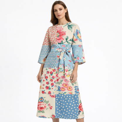 Vestido Midi Mujer Poliéster Degradado con Lazo