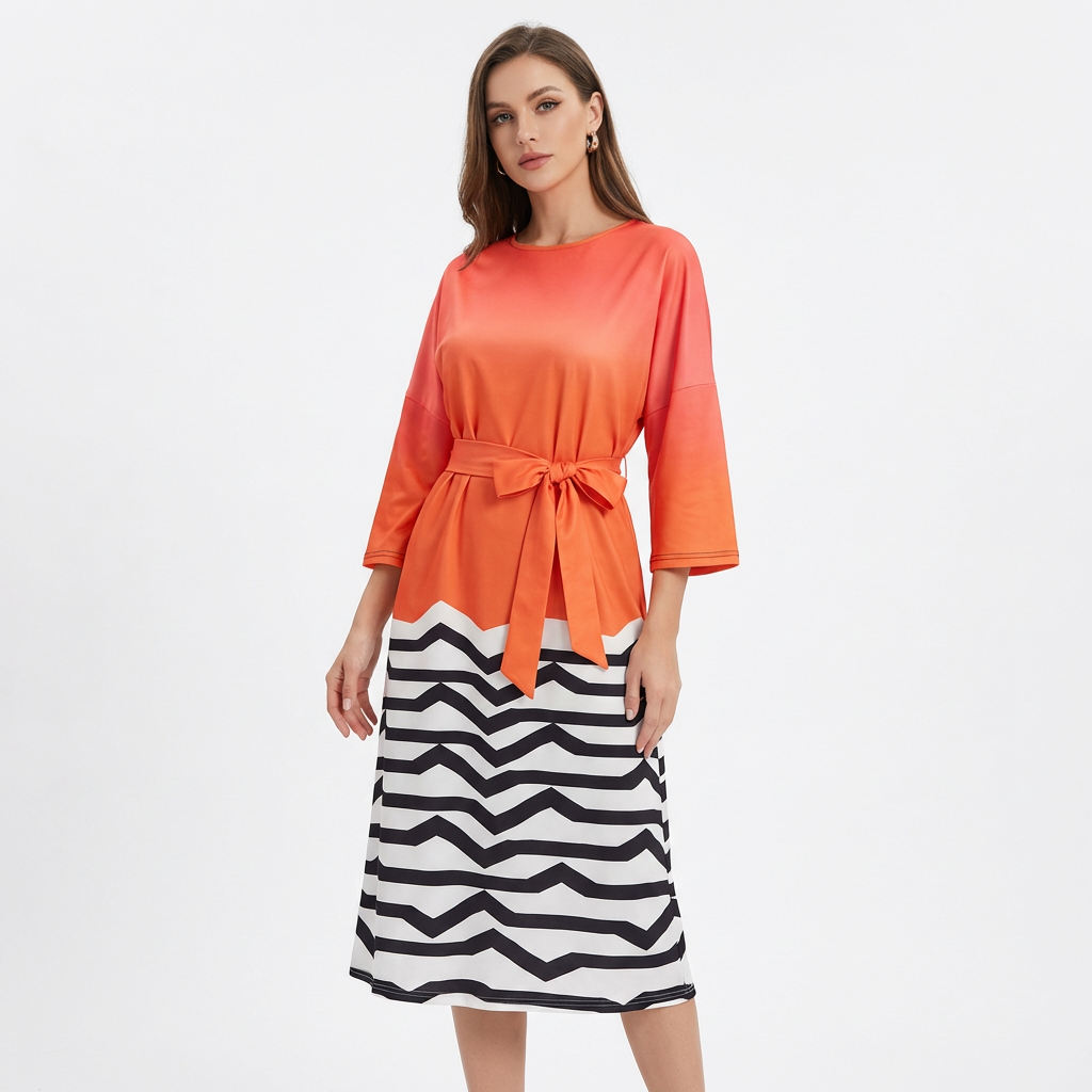 Vestido Midi Mujer Poliéster Degradado con Lazo - Mavetta