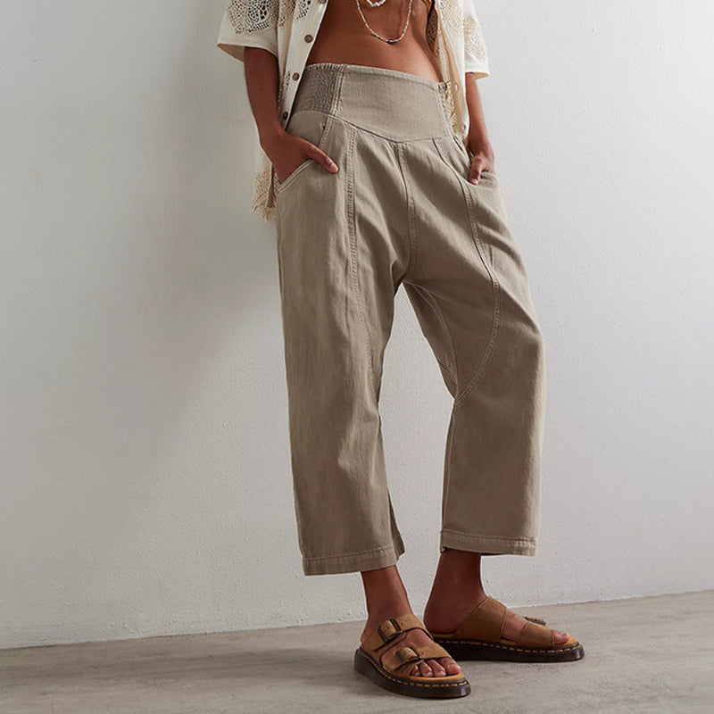 Pantalones Mujer Mezcla de Algodón Talle Alto Pernera Recta - Mavetta
