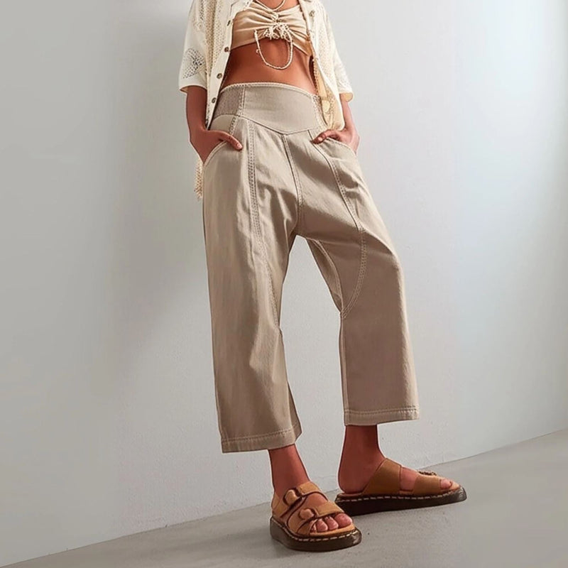 Pantalones Mujer Mezcla de Algodón Talle Alto Pernera Recta