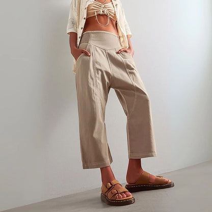 Pantalones Mujer Mezcla de Algodón Talle Alto Pernera Recta