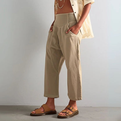 Pantalones Mujer Mezcla de Algodón Talle Alto Pernera Recta