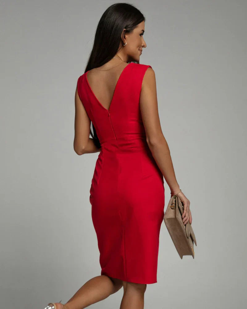 Vestido Entallado Mujer con Escote en V Fiesta y Invitada