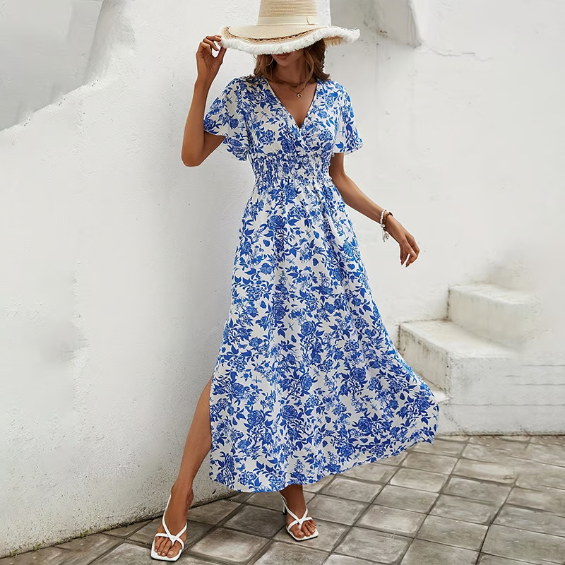 Vestido Largo Mujer Estilo Bohemio Cuello en V Verano - Mavetta