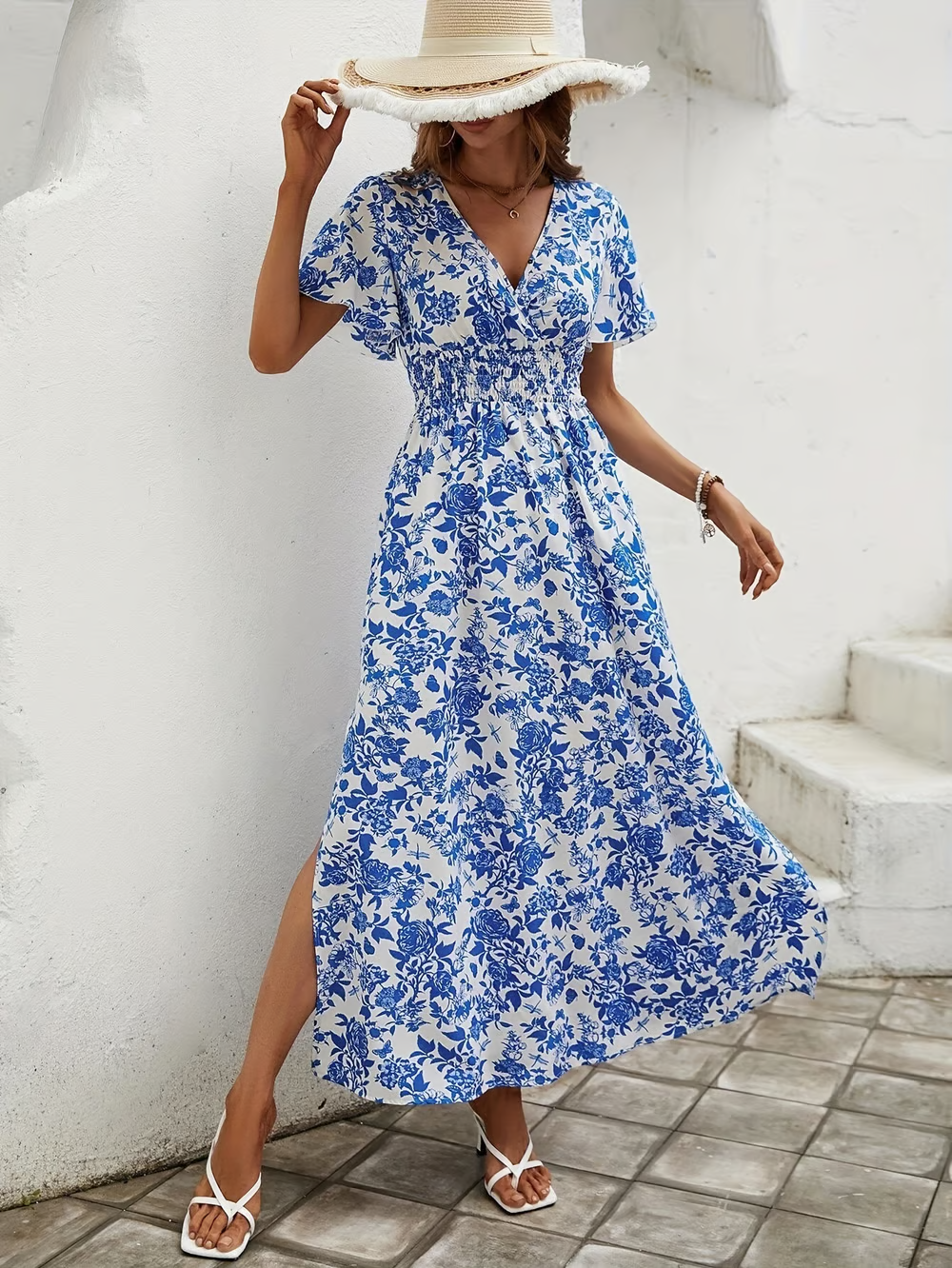 Vestido Largo Mujer Estilo Bohemio Cuello en V Verano