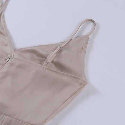 Vestido Largo Mujer de Satén con Abertura Alta