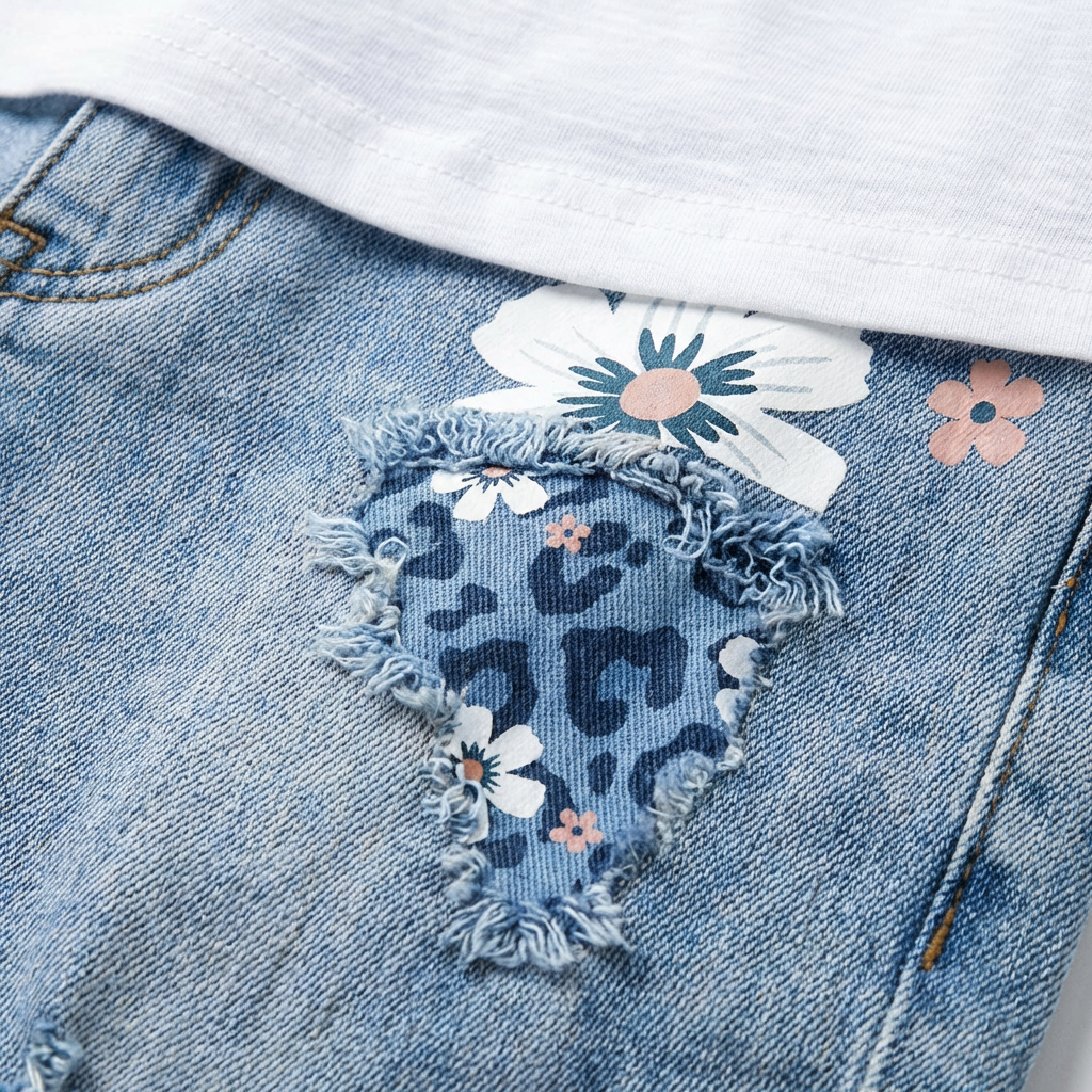 Bermudas Mujer Vaqueras Estampado Floral Bajos Deshilachados