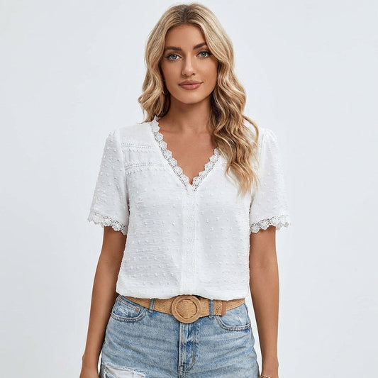 Blusa Mujer Plumeti Ribete de Encaje Estilo Romántico - Mavetta