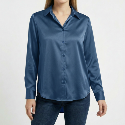 Blusa Mujer Cuello Clasico Bajo Anudado Ajuste Casual
