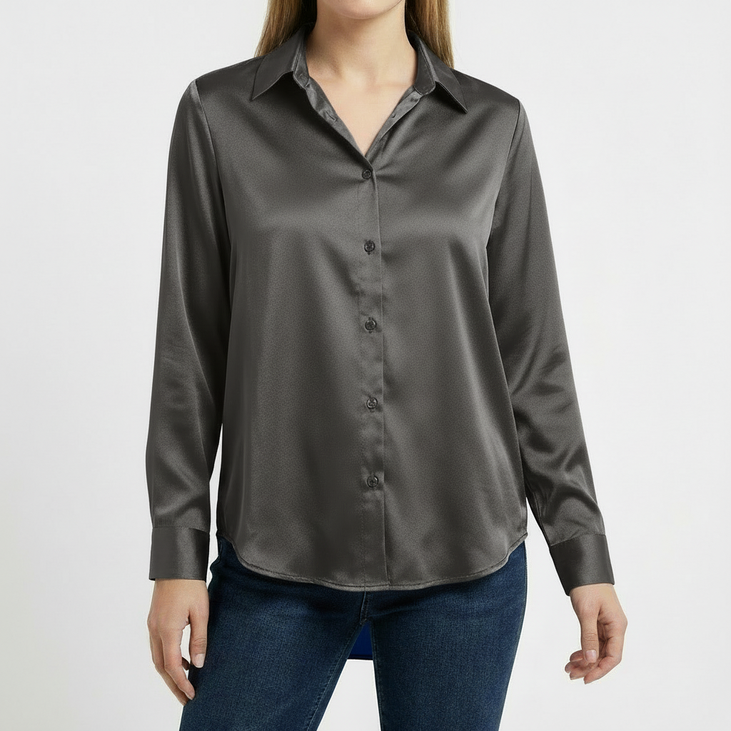 Blusa Mujer Cuello Clasico Bajo Anudado Ajuste Casual