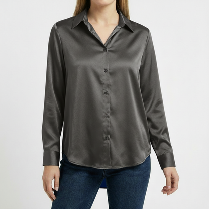 Blusa Mujer Cuello Clasico Bajo Anudado Ajuste Casual