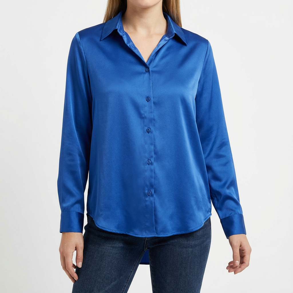 Blusa Mujer Cuello Clasico Bajo Anudado Ajuste Casual