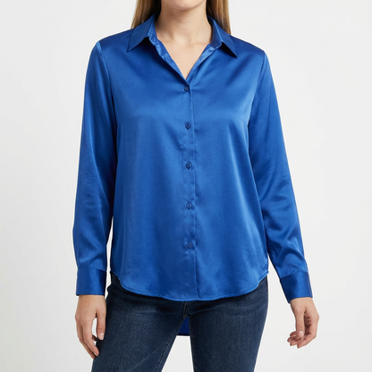 Blusa Mujer Cuello Clasico Bajo Anudado Ajuste Casual