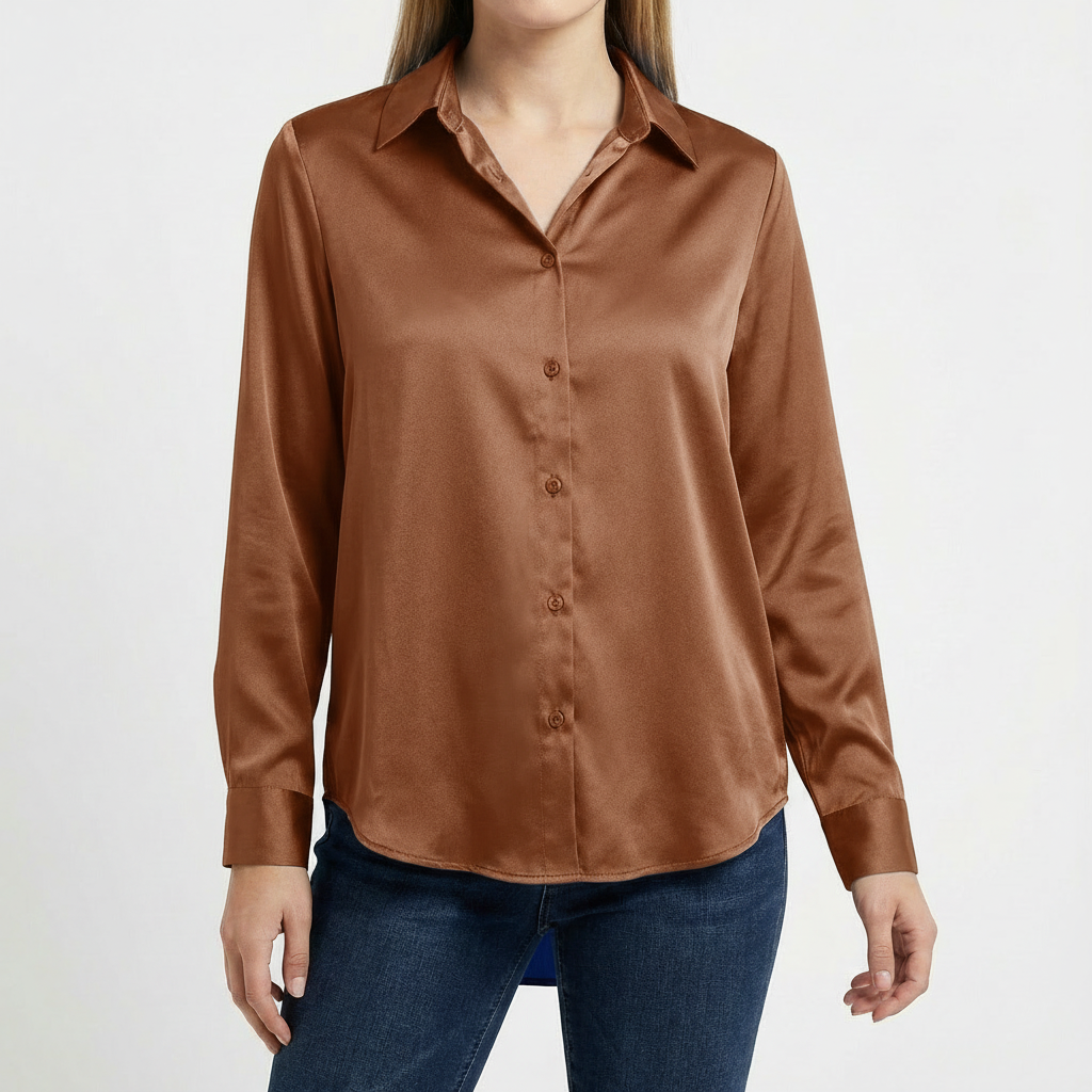 Blusa Mujer Cuello Clasico Bajo Anudado Ajuste Casual