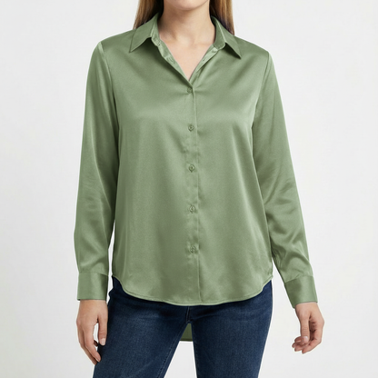 Blusa Mujer Cuello Clasico Bajo Anudado Ajuste Casual