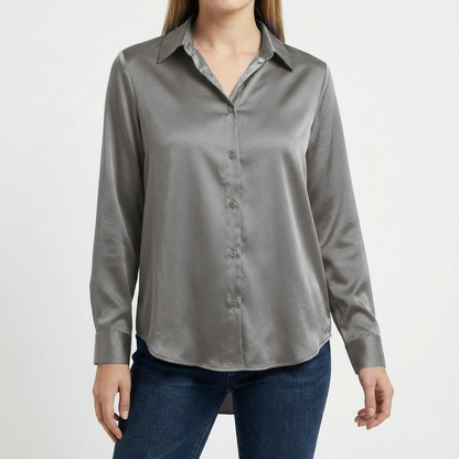 Blusa Mujer Cuello Clasico Bajo Anudado Ajuste Casual